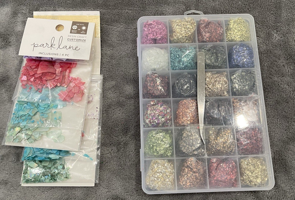 24 Colors Crushed Glass & 8 Piece Shell Flakes for Crafts, Resin, Epoxy, Nails