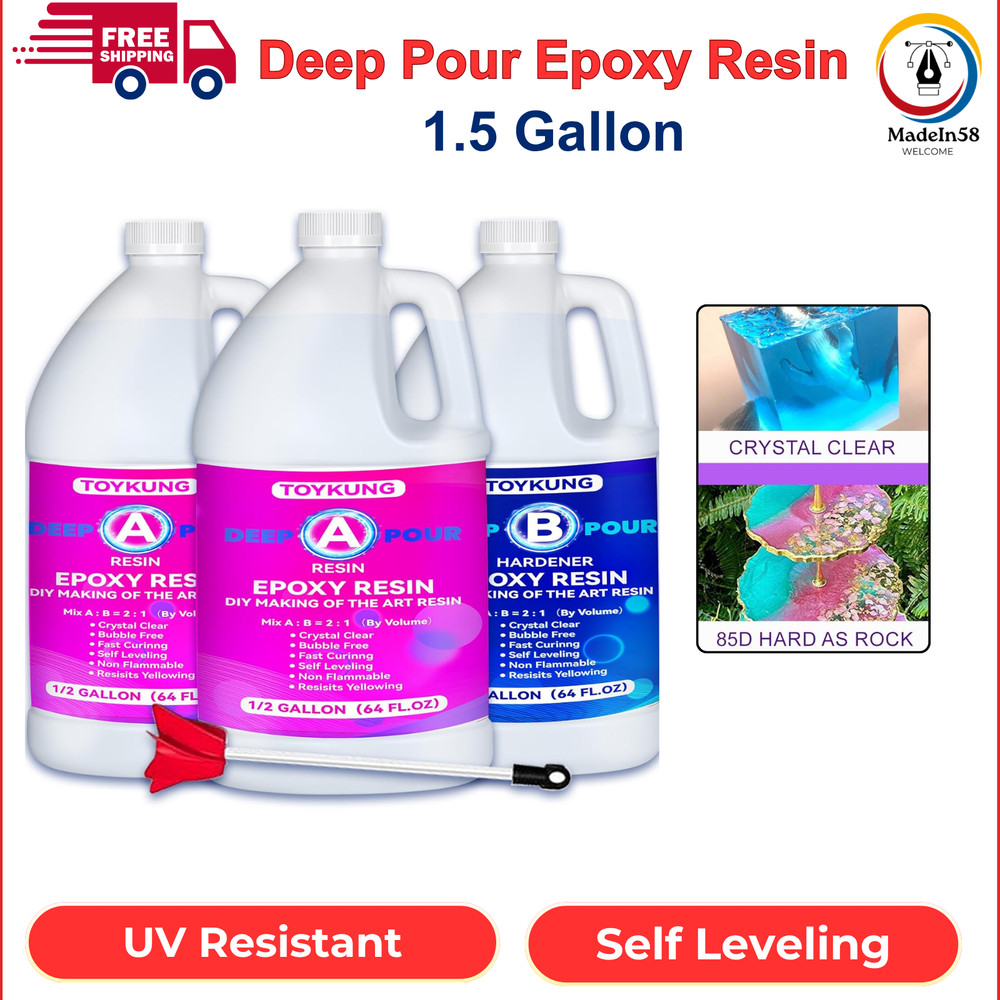 Deep Pour Epoxy Resin, 1.5 Gallon 2 to 4 Inch Depth Crystal Clear Bubble Free