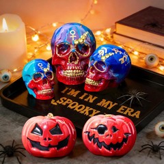 5 Pcs Large + Medium + Small 3D Skull Pumpkin Resin Molds, Flexible Silicone Ske
