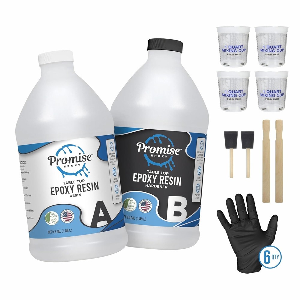 Promise Epoxy – 1 Gallon Clear Table Top Epoxy Resin with Accessories
