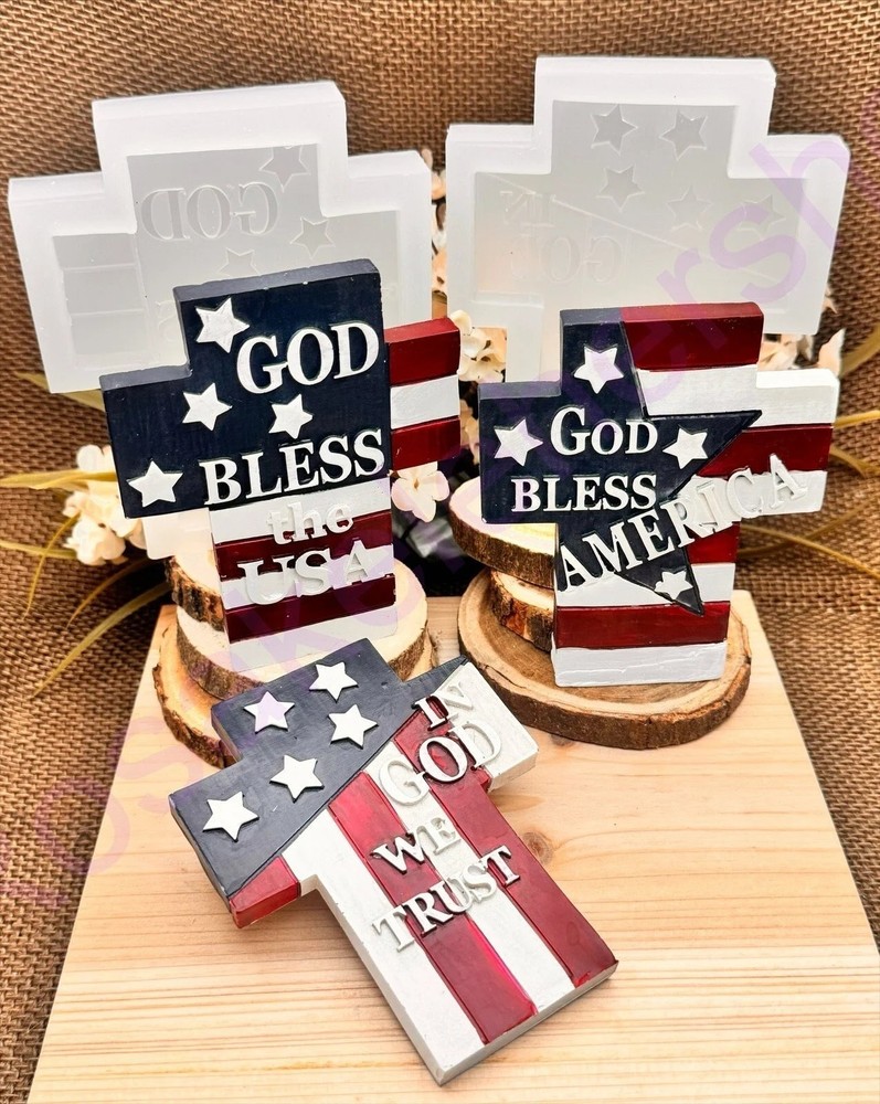American Flag-4July Cross handmade silicone mold for crafts