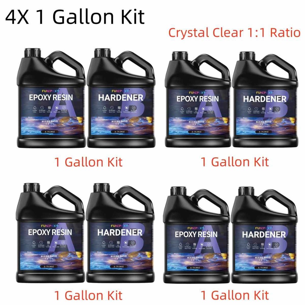 4X 1 Gallon Kit – Crystal Clear Tumbler Epoxy Resin – DIY Craft Painting Coating