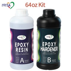 IVITA 1:1 64oz kit Epoxy Resin,Clear,Easy Mixing, Table Top Bar Epoxy Craft Art