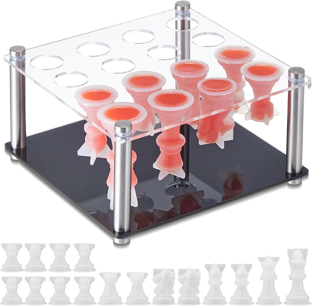 DIY Kit Include 1 Chess Piece Holder Metal and 16 Silicone Chess Molds for Epoxy