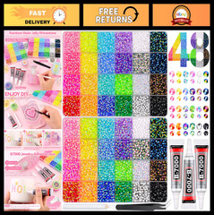 30,000 Pcs Multicolor Resin Rhinestones Kit – 3mm & 4mm Flatback Gems + Glue for