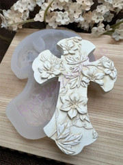 Crucifix-Cross with flowers Silicone Mold for Fondant-Resin-polymer Clay-wax