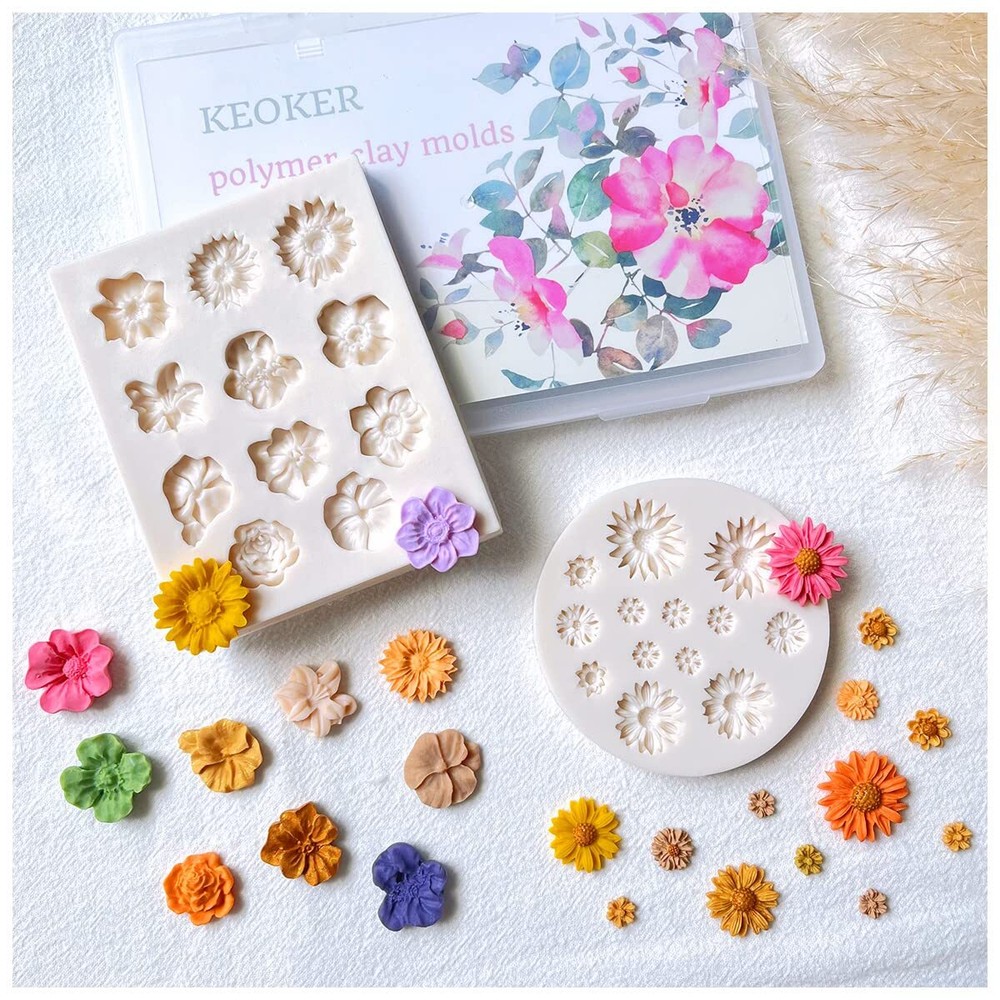 Polymer Clay Flower Molds 2 Pcs Jewelry Making Clay Cutters Medium Flower