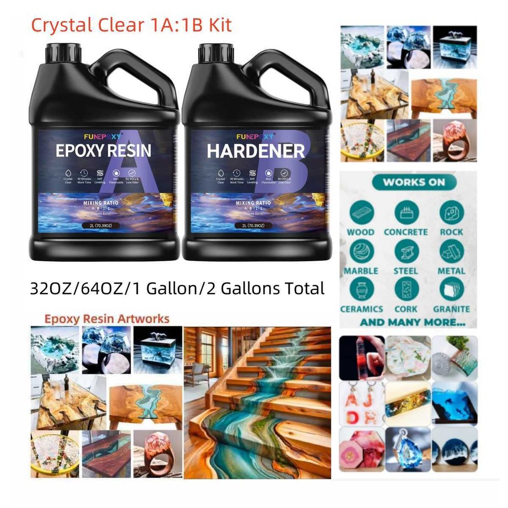 Clear Epoxy Resin – Bulk 32oz/64oz/1 Gallon/2 Gallons Kit – DIY River Table Top