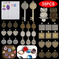 35PCS Silicone Resin Mold DIY Jewelry Pendant Tray Mould Making Epoxy Craft Tool