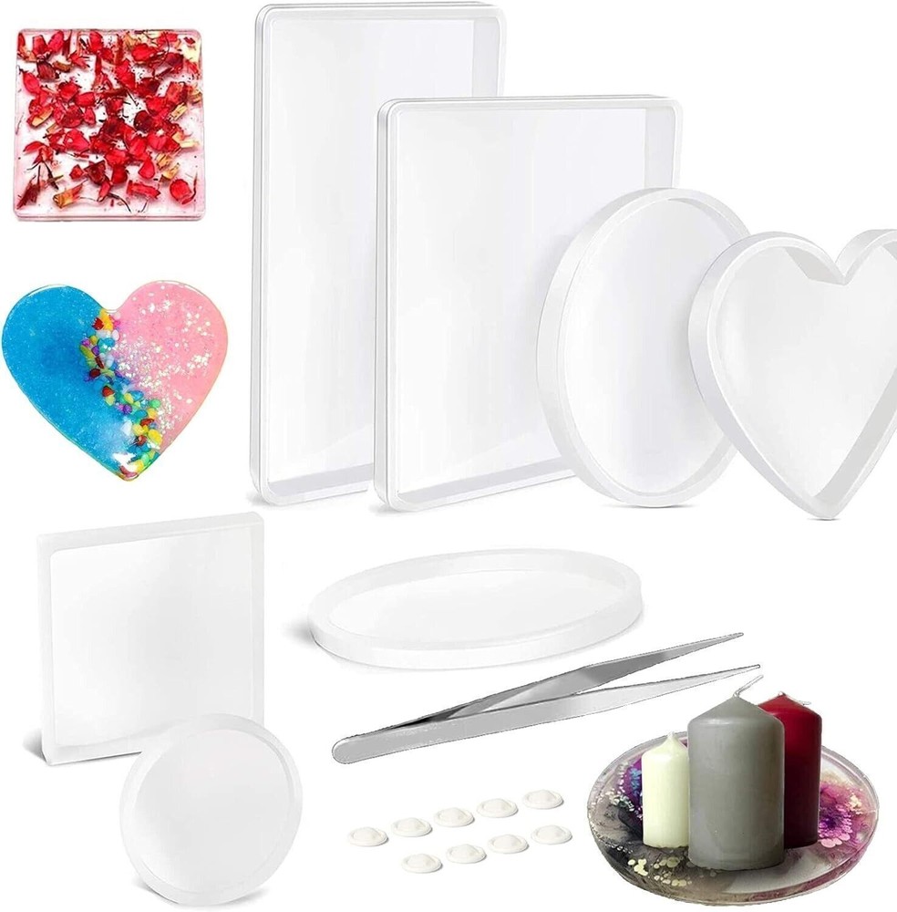 18pcs DIY Epoxy Resin Casting Silicone Tray Coaster Molds Mould Jewelry Making