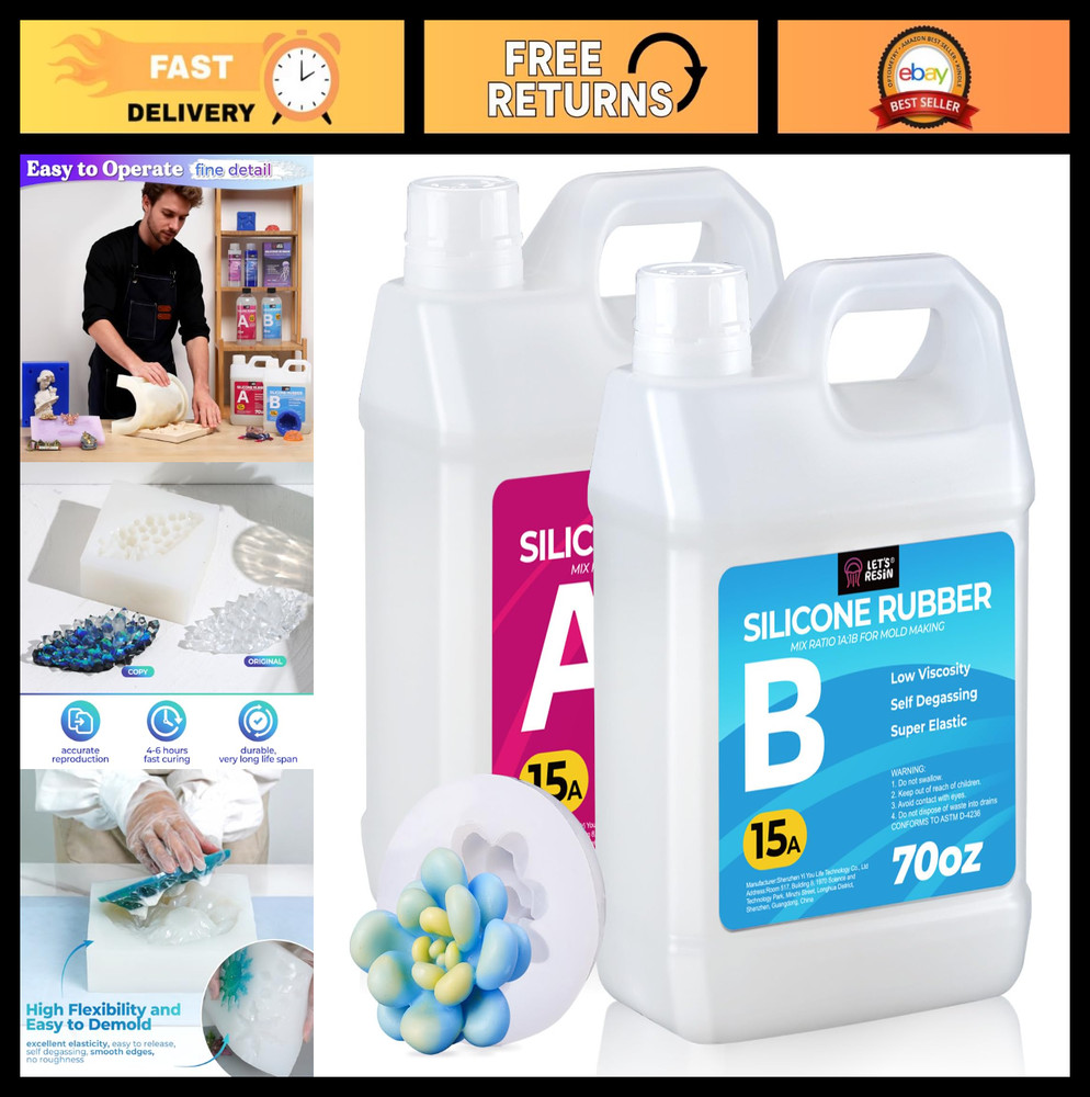 Silicone Mold Making Kit 140oz Liquid Rubber – Clear Translucent DIY Molds 1:1 M