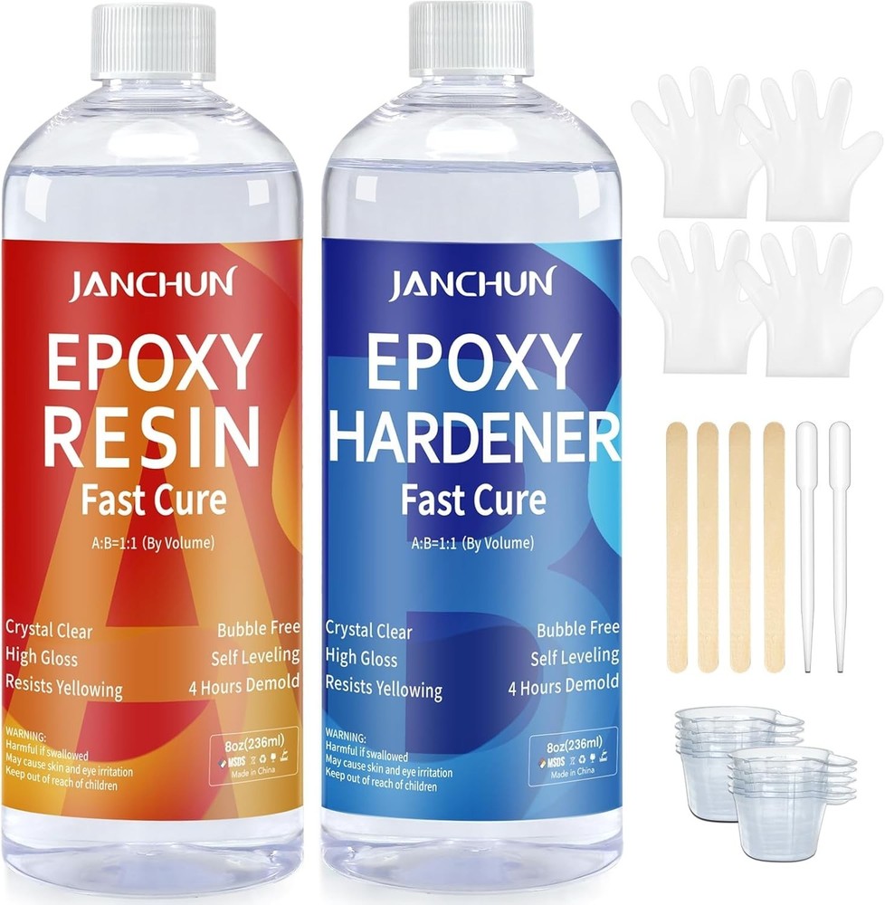 Crystal Clear Epoxy Resin Kit, Bubble-Free, Anti-Yellowing, Self Leveling