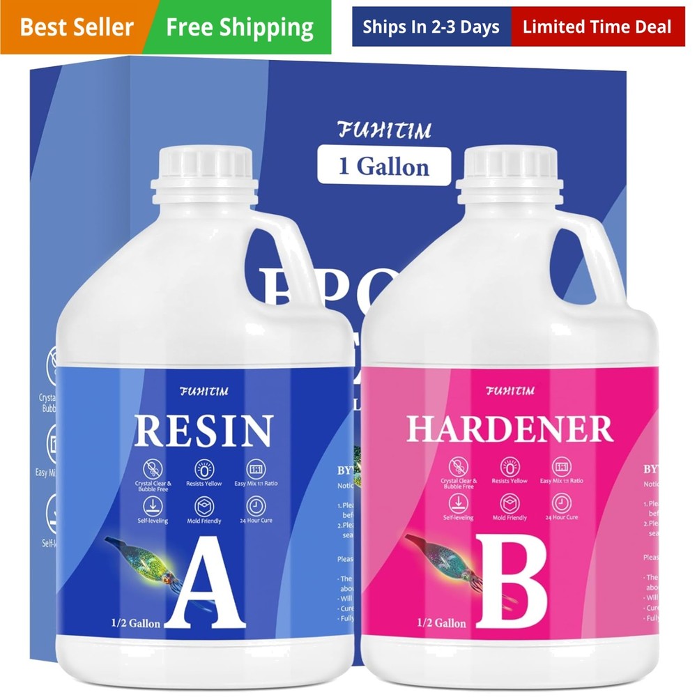Epoxy Resin 1 Gallon – Crystal Clear Epoxy Resin Kit – Self-Leveling, High-Gl…