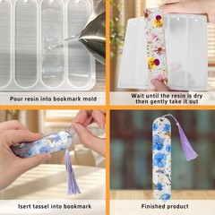 Set of 3 Silicone Rectangle Bookmark Molds with 20 Tassels for Resin DIY