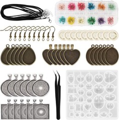 Resin Jewelry Molds Pendant Trays Making Kit with 30Pcs 5 Styles Metal Pendan…