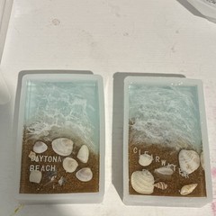 CUSTOM Handmade Resin Shell Sand Sea Theme Multicolor Rectangular Home Decor