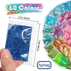 Purpurina fina, 300 g, 60 colores, resina extrafina para manualidades