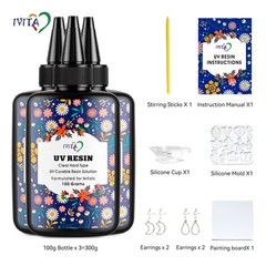 IVITA 300g Clear UV Resin Hard High Gloss UV Cure Epoxy Resin Crystal Premixed