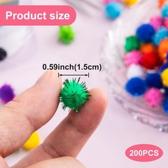 200PCS Glitter Pom Pom Balls Multicolor Fluffy Craft Pompoms DIY Decors 0.59in