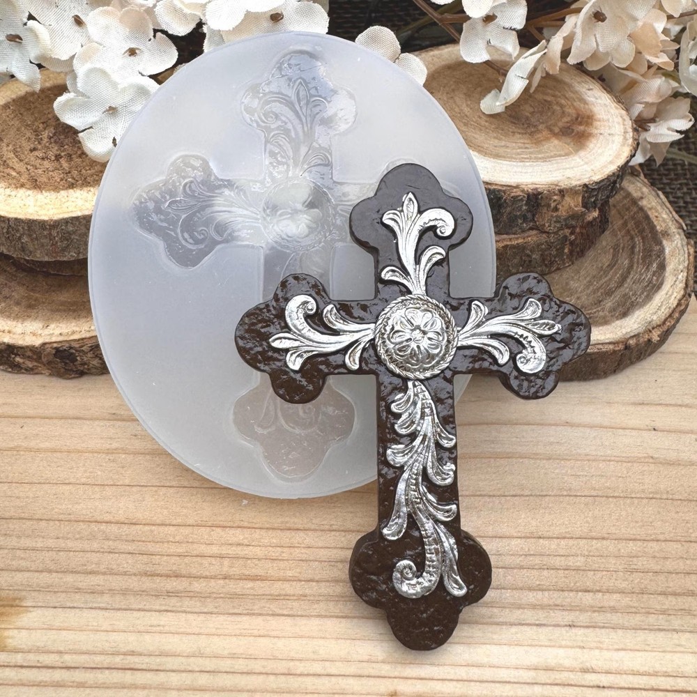 Retro Vintage Scrolls cross handmade silicone mold for crafts