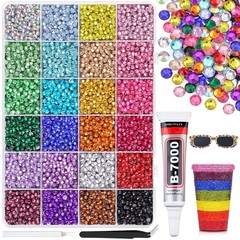 Multicolor 4mm Flatback Resin Rhinestones 12600Pcs with B7000 Glue for Jewelry