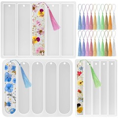 Set of 3 Silicone Rectangle Bookmark Molds with 20 Tassels for Resin DIY