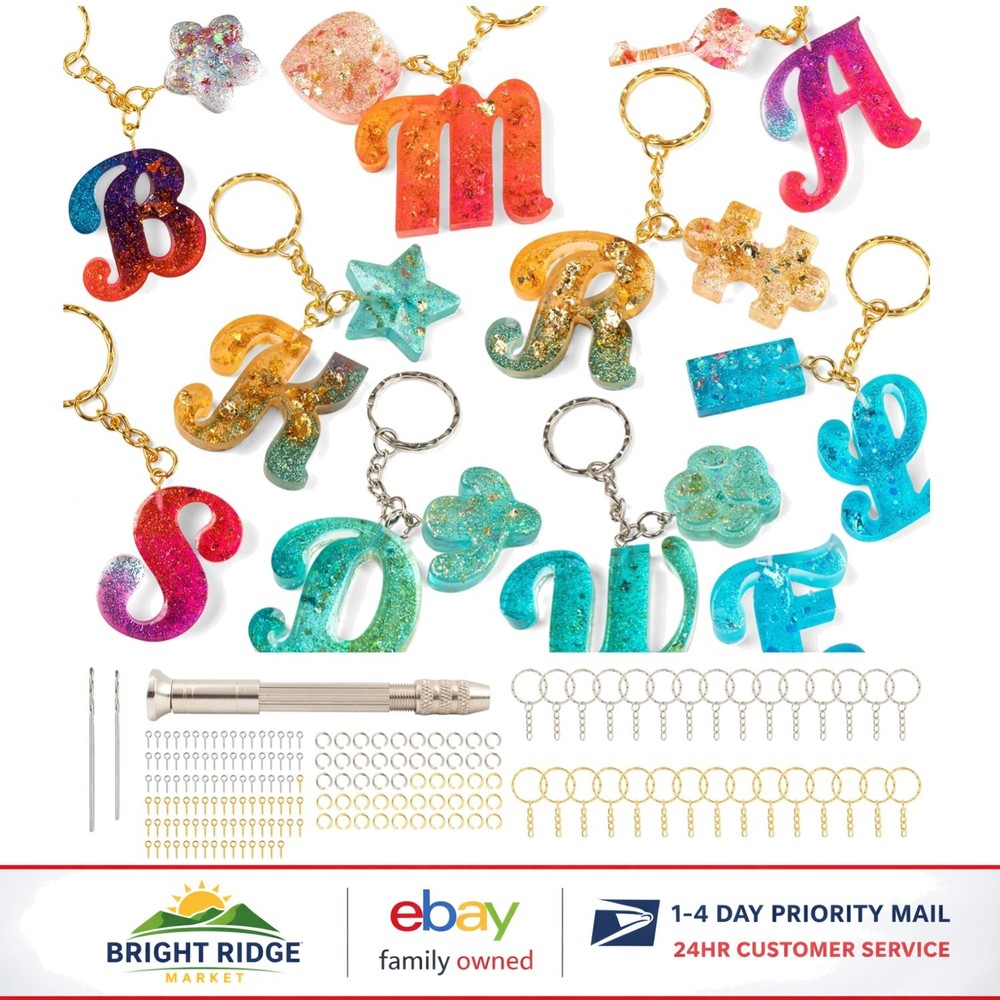 Silicone Alphabet Molds Kit with Keychain Accessories and Hand Drill Included