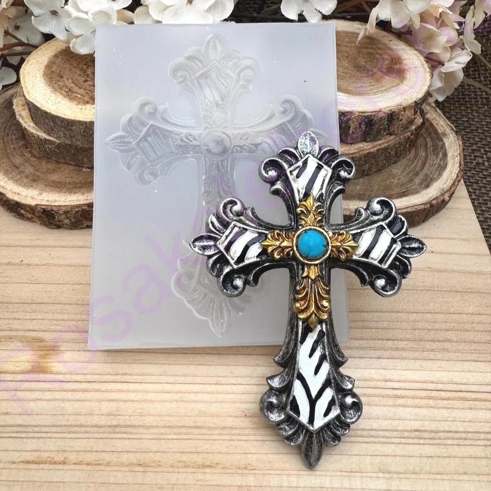 Vintage double Cross handmade silicone mold for crafts