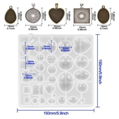 Resin Jewelry Molds Pendant Trays Making Kit with 30pcs 5 Styles Metal Pendan…
