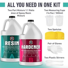 Epoxy Resin UltraGloss 1 Gallon Kit, Crystal Clear, SelfLeveling, UV & Impac…