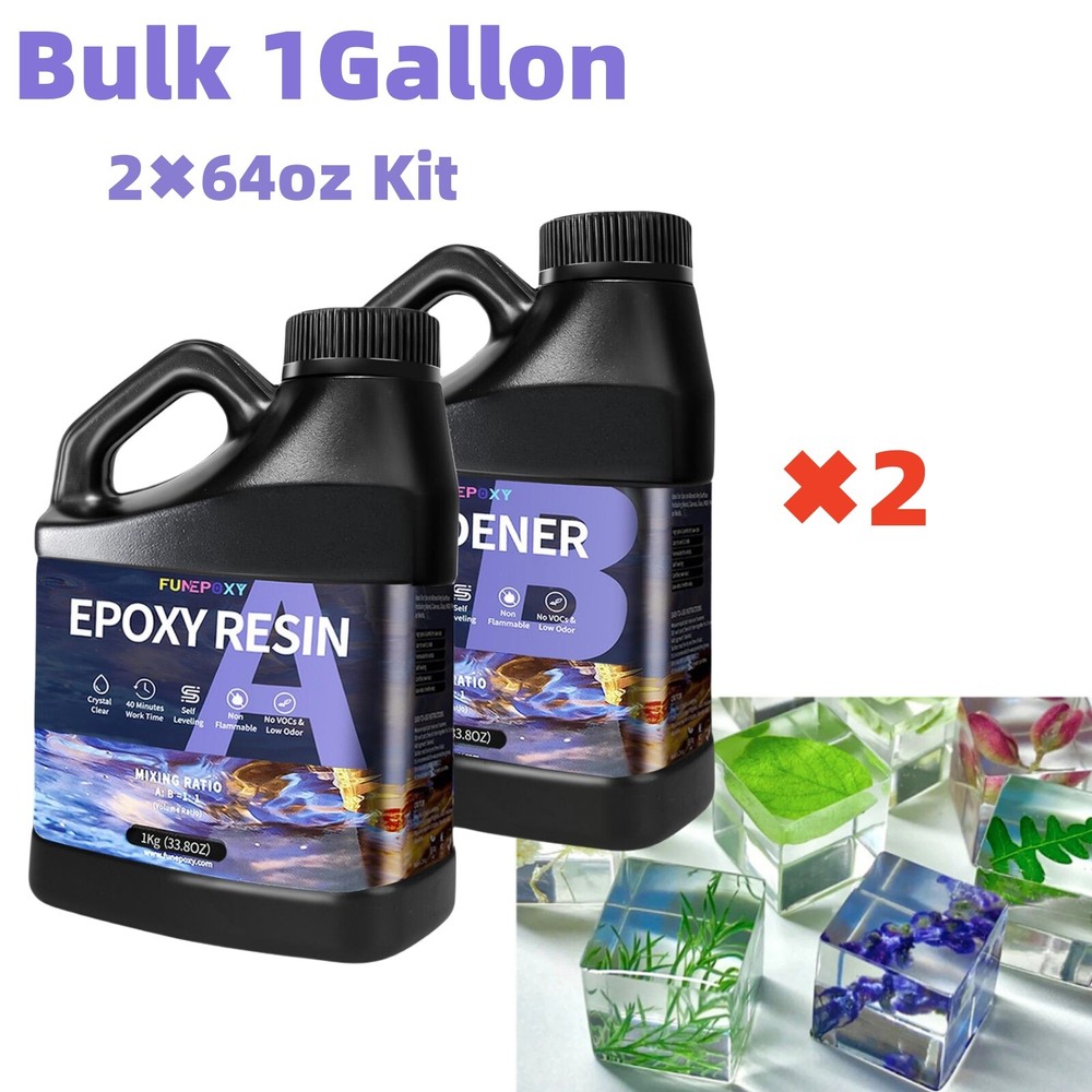 Crystal Clear Bulk 1 Gallon Kit Epoxy Resin No Bubble easy mixing – (2X 64OZ)