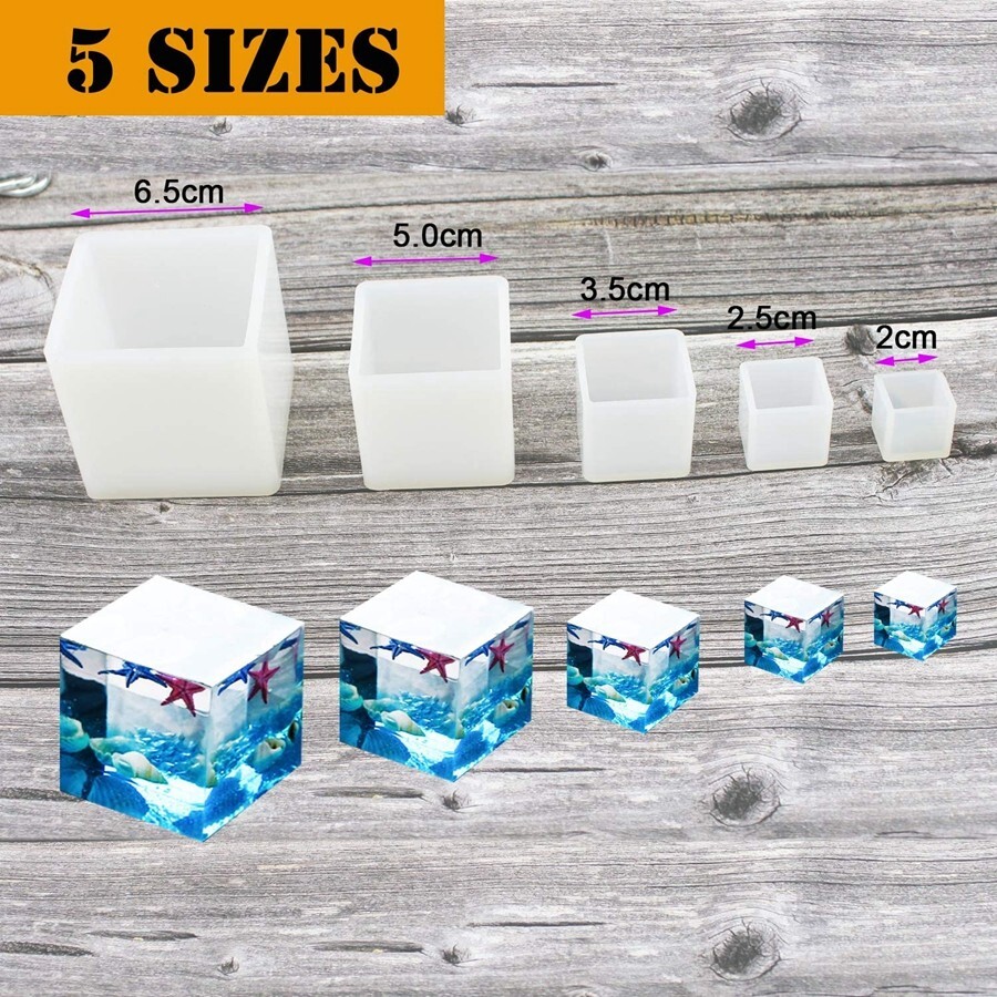 5Pcs Square Cube Silicone Mould Epoxy Resin Molds DIY Pendants Making Craft B620