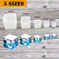 5Pcs Square Cube Silicone Mould Epoxy Resin Molds DIY Pendants Making Craft B620