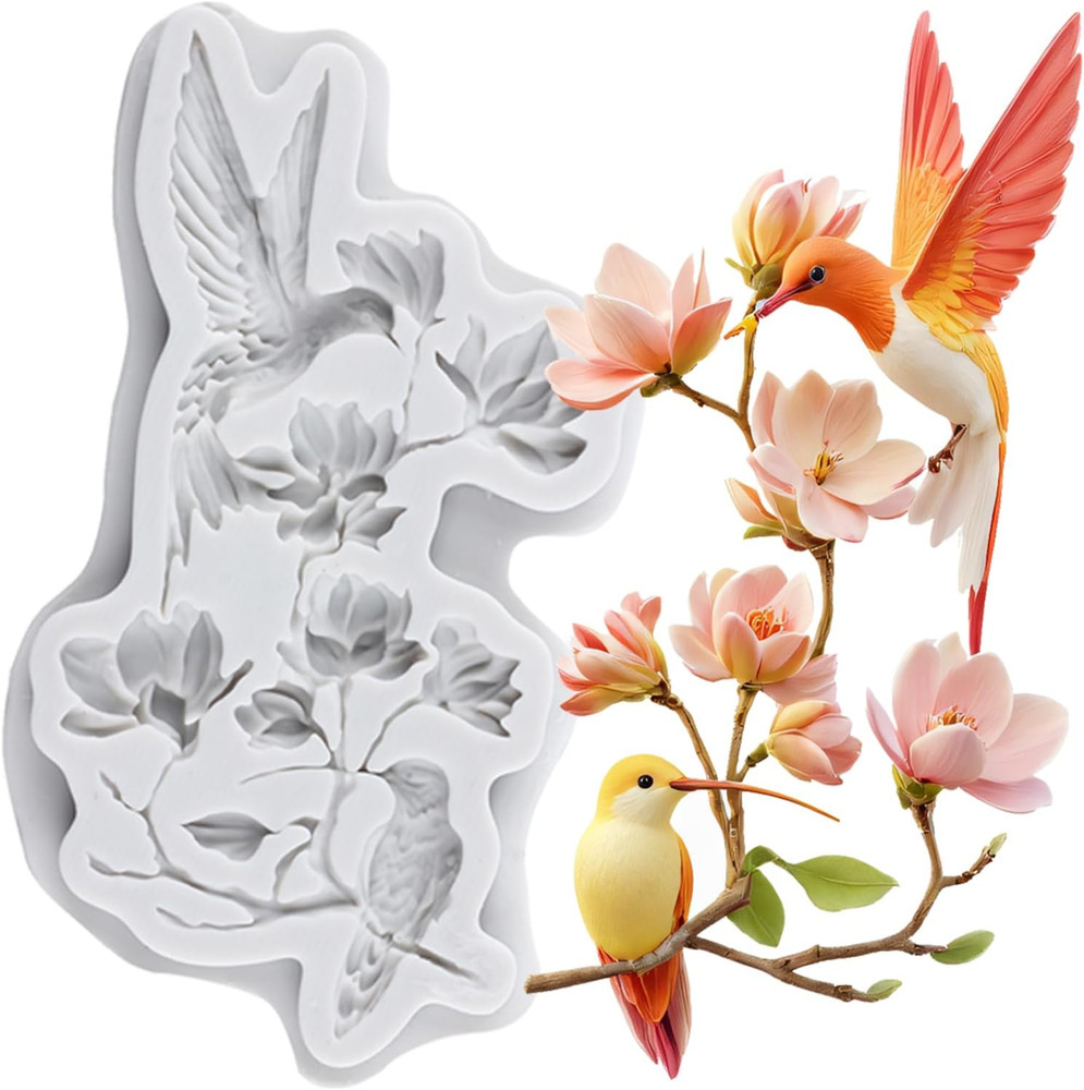 Flower Branch Polymer Clay Molds Hummingbird Silicone Resin Mold for DIY Crafts