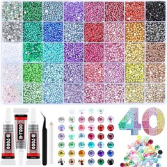 Versatile 40-Color Rhinestone Crafting Set – 40,000 3mm Gems & Glue Included
