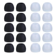 Medium Earbud Tips Silicone Rubber Replacements – 10 Black, 10 Clear