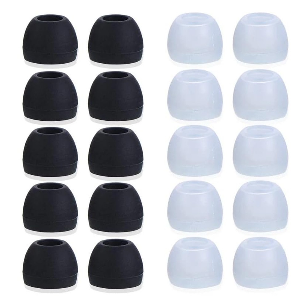 Medium Earbud Tips Silicone Rubber Replacements – 10 Black, 10 Clear