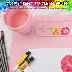 Silicone Painting Mat with Palette, Brush Holder, and Painting Area, Multicolor