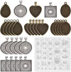 Jewelry Craft Kit with 30 Metal Pendants and Silicone Molds for DIY Projects