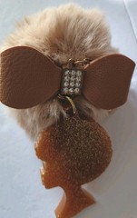 Afro Women Keychain Fob With Jeweled Pom Pom Gold Glitter Handmade Blingy