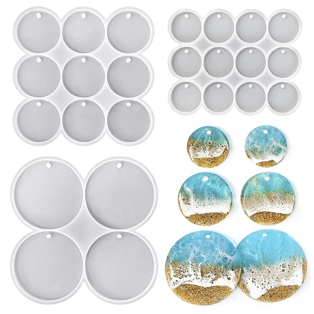 25-Cavity Silicone Mold Set Large Medium Small Shiny Flat Circle Earrings
