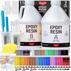 2 Gallon Epoxy Resin Kit with 36 Colors Mica Powder, Gold Foil, Cups & Stick,…