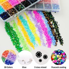28 Vibrant Colors of Mixed Resin Rhinestones: 3mm, 4mm & 5mm for Crafting Bliss