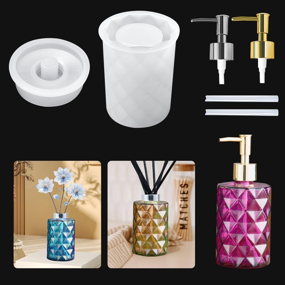Bottle Resin Mold with Pump Soap Dispenser Resin Mold Perfume Bottle Silicone…