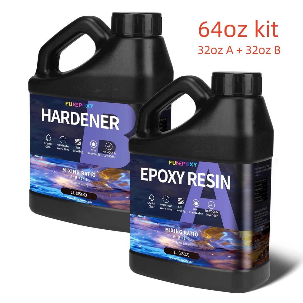 Crystal Clear Epoxy Resin 1/2 Gallon 64OZ Kit – Self-Leveling – Fast Cure 1:1 AB