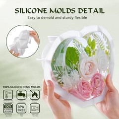 2Pcs 10″ Heart Silicone Resin Molds – Deep Epoxy Molds for DIY Flower Casting