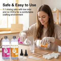 Epoxy Resin Kit Crystal Clear 1:1 Self Leveling No Bubble for Crafts Tables 32oz