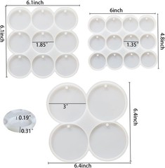 Flat Circle Resin Molds, 3Pcs Silicone Round small, medium, large, white