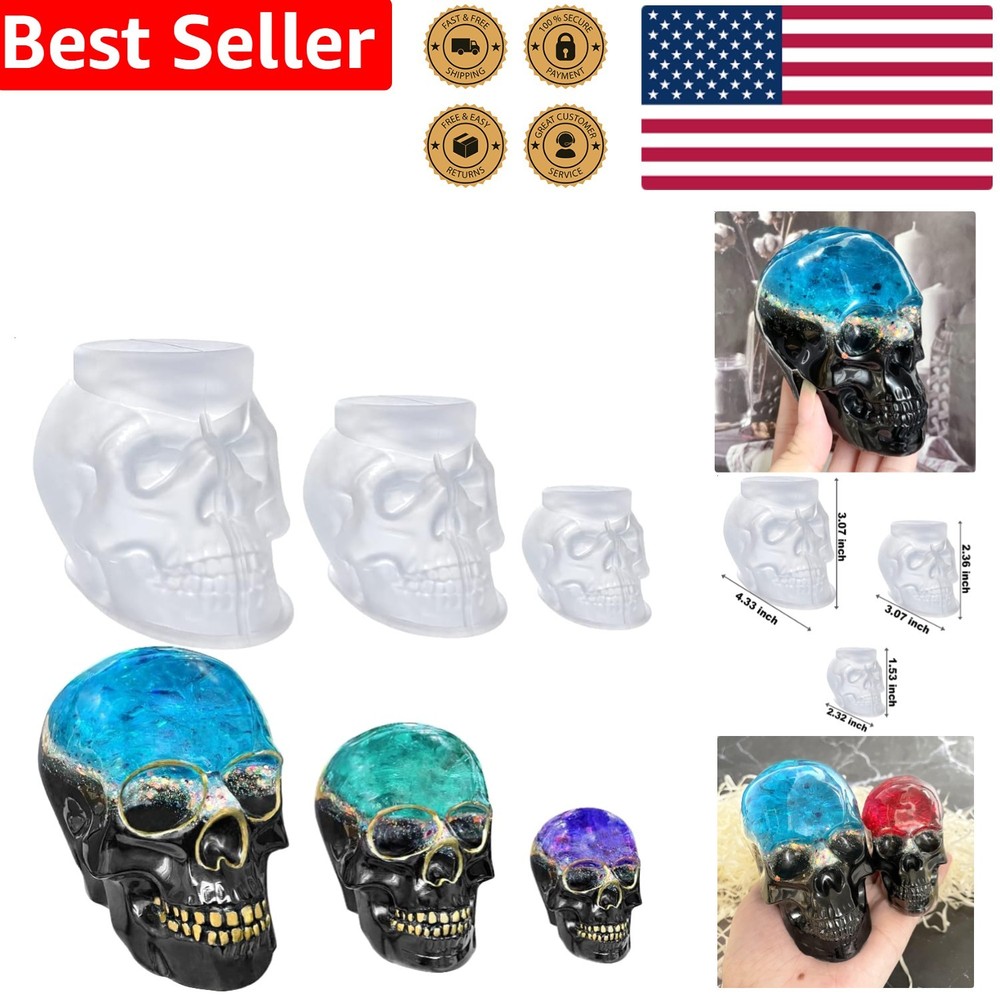 Resin Skull Molds 3D Set Large Medium Small Clear Flexible Silicone Casting Home