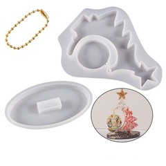 2 PCS Silicone Resin Mold 3D Christmas Tree + Chain + Base Decorations DIY Kit